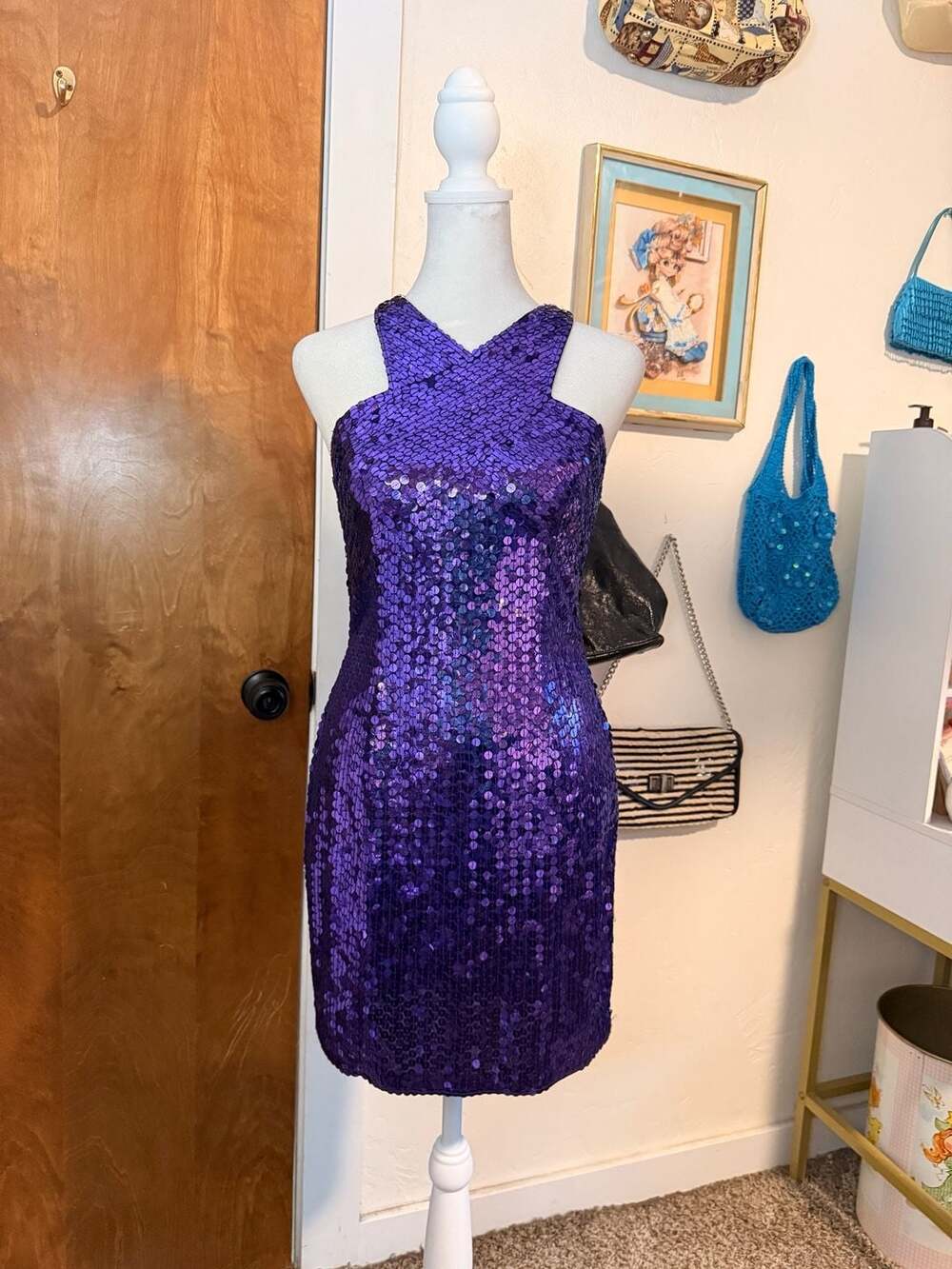 💜 Vintage Niteline Purple Sequin Mini Dress